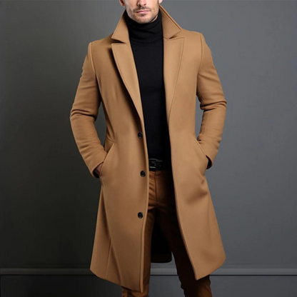 Jameson | Classic Long Overcoat with Lapel for Men