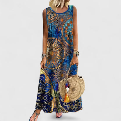Fenne - Sleeveless Print Tummy Covering Maxi Dress