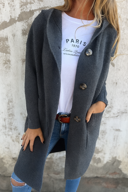 Long Soft Knit Hooded Cardigan