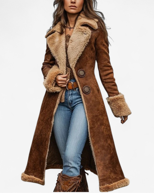 Vintage-Inspired Long Coat with Faux Fur