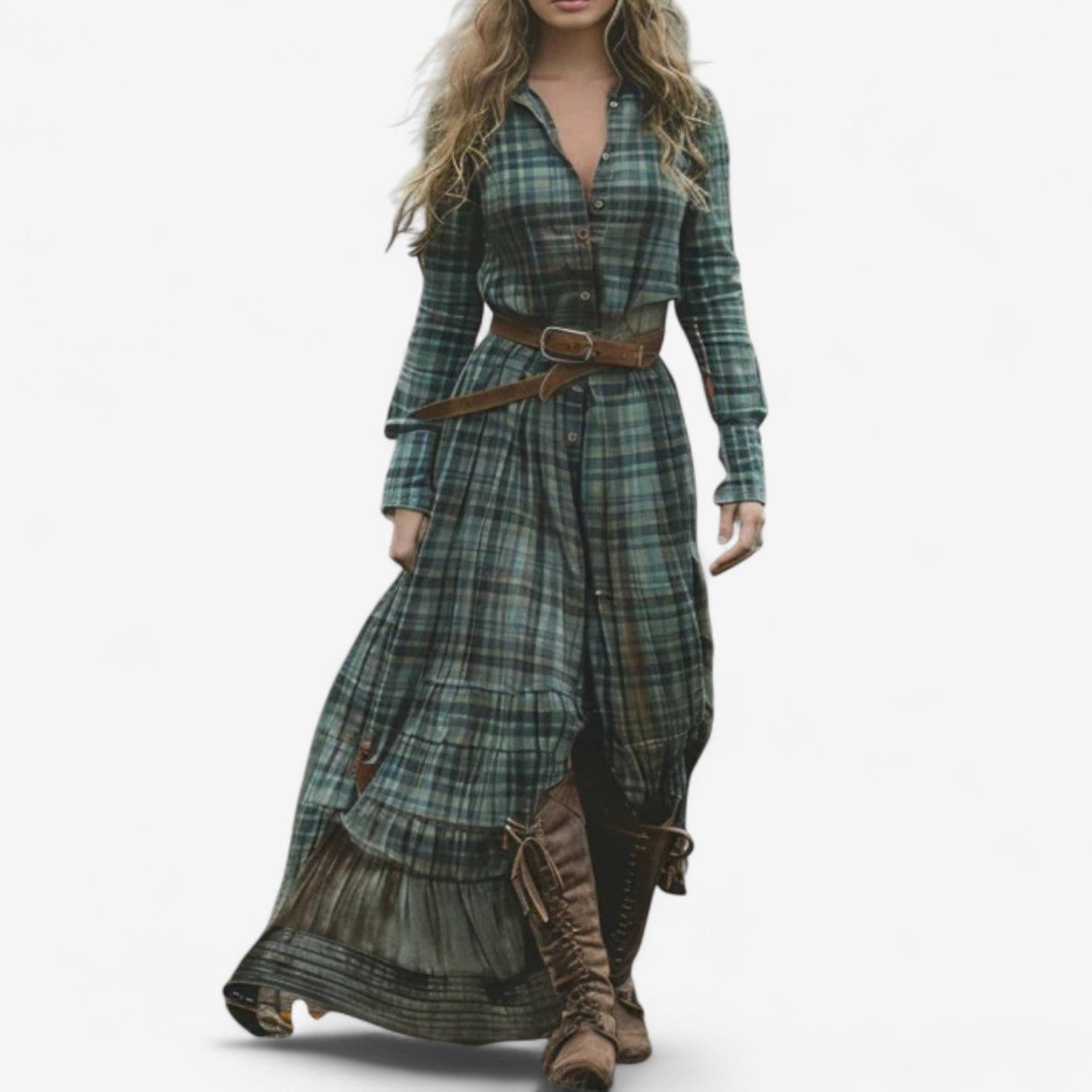 Hannah™ Long Checkered Dress