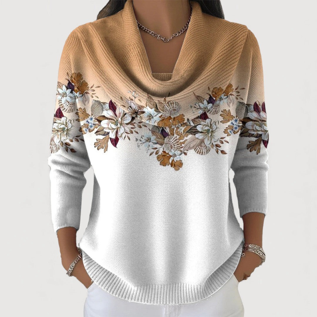 Amalia™ | Floral Sweater with Soft Draped Neckline