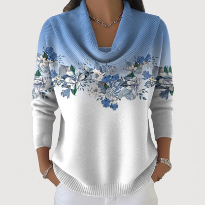 Amalia™ | Floral Sweater with Soft Draped Neckline