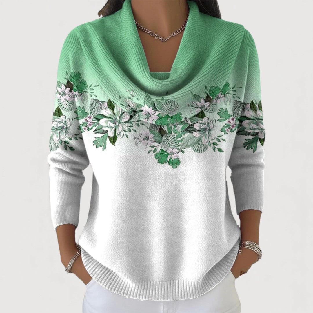 Amalia™ | Floral Sweater with Soft Draped Neckline