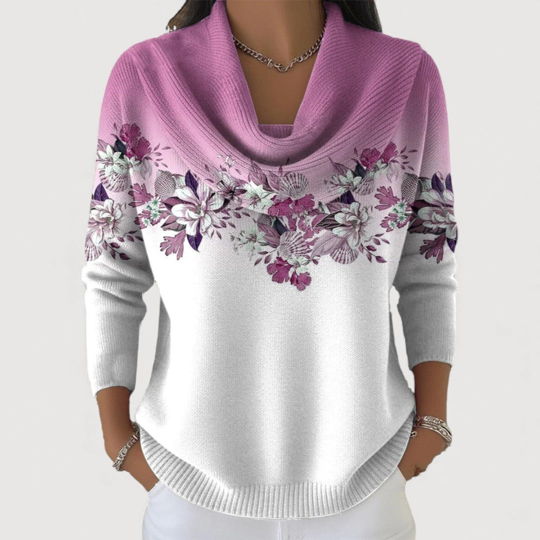 Amalia™ | Floral Sweater with Soft Draped Neckline