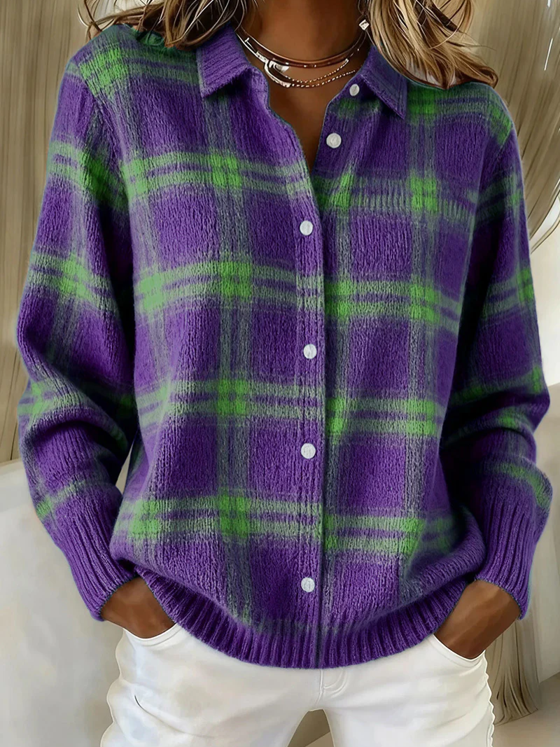 Theresa WarmKnit | Plaid Knit Cardigan