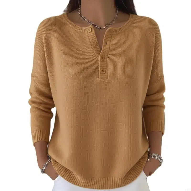 Harper™ | Relaxed Henley Knit Sweater