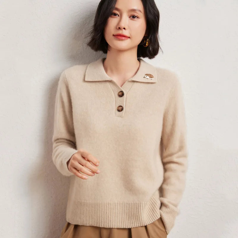 Élodie™ | Fine Wool Polo-Neck Knit Sweater