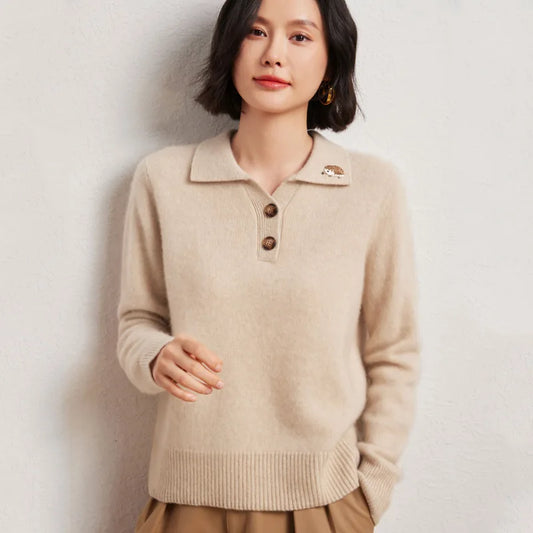 Élodie™ | Fine Wool Polo-Neck Knit Sweater