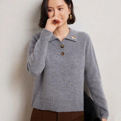 Élodie™ | Fine Wool Polo-Neck Knit Sweater