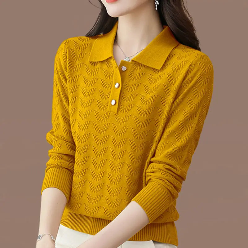 Camille™ | Textured Polo-Neck Knit Sweater