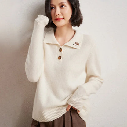 Élodie™ | Fine Wool Polo-Neck Knit Sweater
