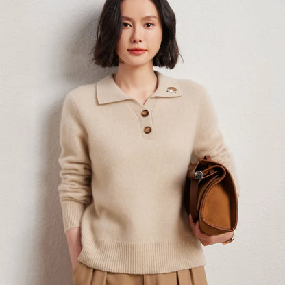 Élodie™ | Fine Wool Polo-Neck Knit Sweater