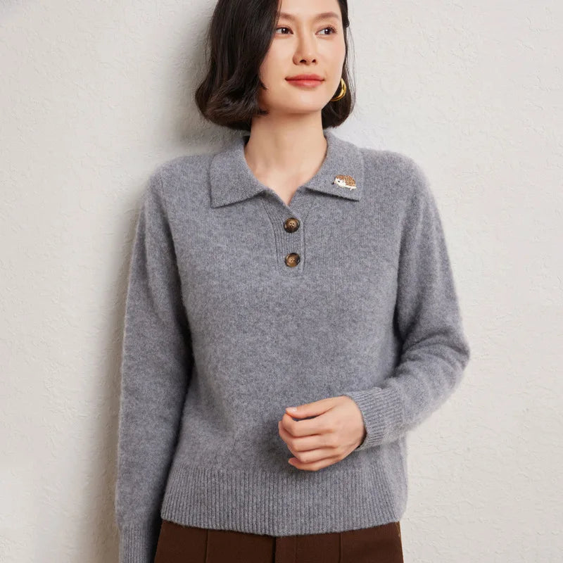 Élodie™ | Fine Wool Polo-Neck Knit Sweater