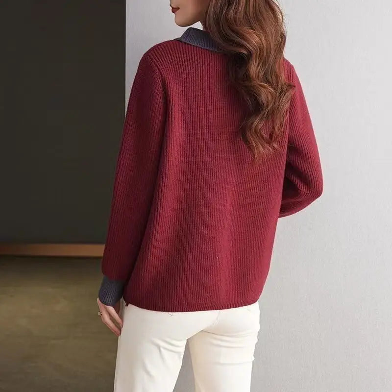 Clara™ | Contrast Collar Buttoned Knit Sweater