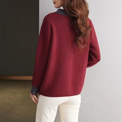 Clara™ | Contrast Collar Buttoned Knit Sweater