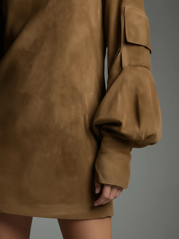 Beli | Relaxed-Fit Suede Mini Dress with Turtleneck