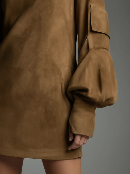 Beli | Relaxed-Fit Suede Mini Dress with Turtleneck