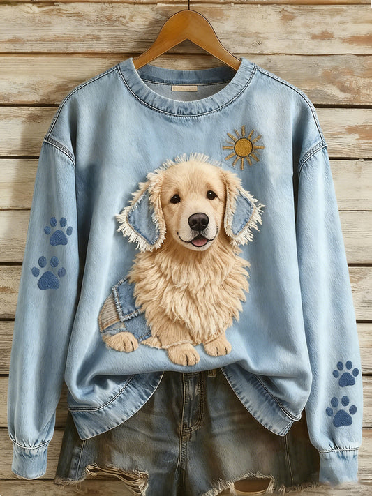 HAZEL – Women’s Long-Sleeve Sweatshirt in Retro Style with Animal Art Patchwork, Casual Comfort