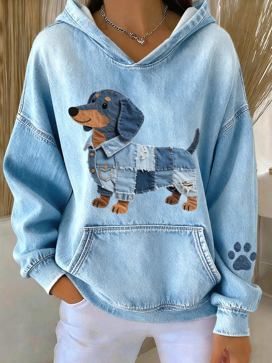 EMILY – Denim Hoodie with Jamnik Dog Patch