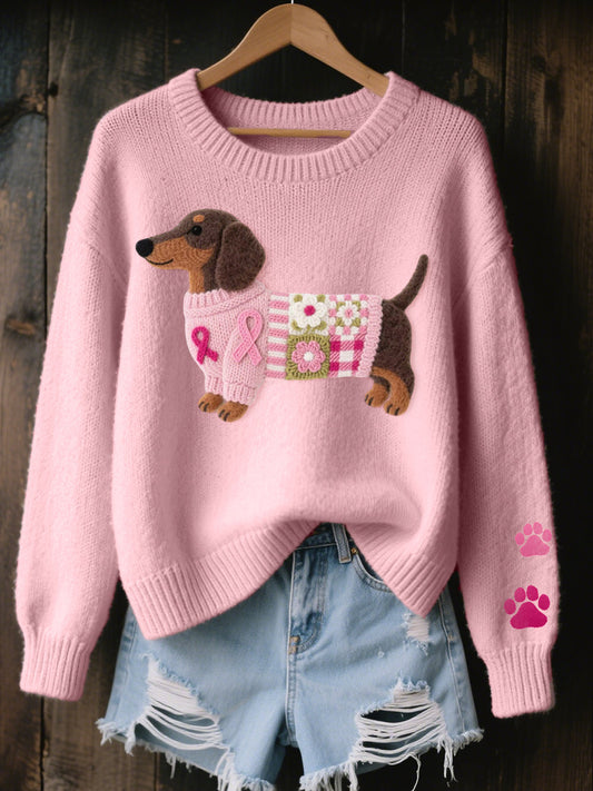 SADIE – Tricot Sweater with Felted Wool Dachshund Motif
